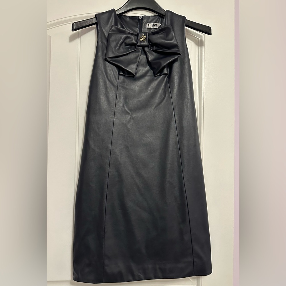 Incity black faux leather dress size 12Y girls.
